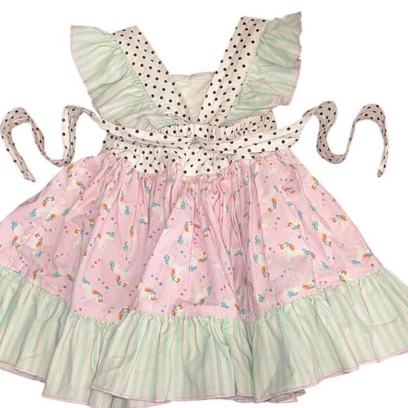 Olive Mae Handmade Unicorn Dress 2T Polka Dots Ruffles EUC Boutique Quality - Picture 2 of 8